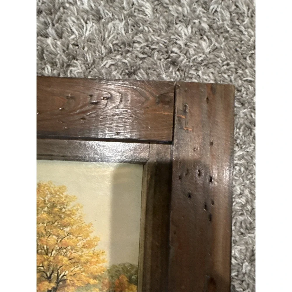 VTG HOMCO HOME INTERIORS B MITCHELL 12 WINDOW PANE PICTURE FALL RUSTIC